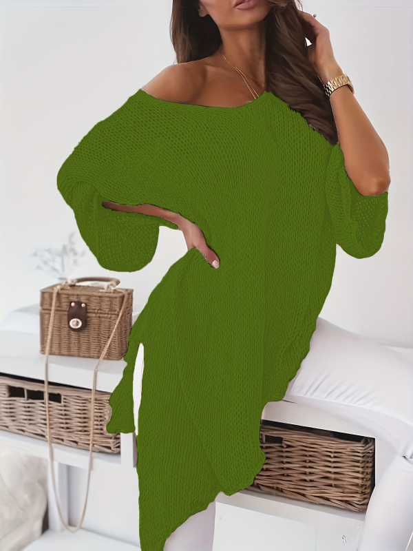 Pulover s V izrezom, zvonasti rukavi, slobodan kroj, tanak pleteni materijal, vuneni materijal, 3D uzorak