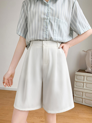 Γυναικεία καλοκαιρινά chiffon σορτς με ψηλή μέση, Α-γραμμή και φαρδιά πόδια, μίγμα πολυεστέρα-ελαστικού, ελαφριά υφή