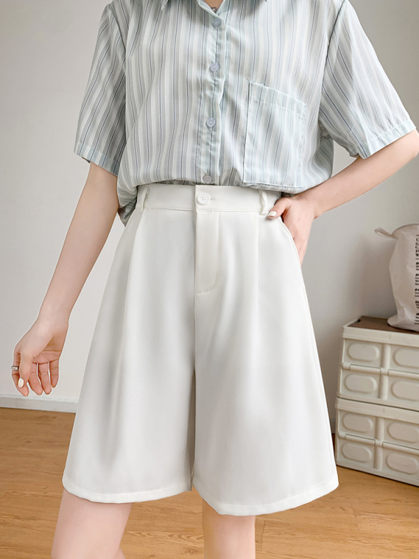 Γυναικεία καλοκαιρινά chiffon σορτς με ψηλή μέση, Α-γραμμή και φαρδιά πόδια, μίγμα πολυεστέρα-ελαστικού, ελαφριά υφή