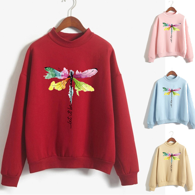 Pulover damă cu imprimeu, guler rotund, mâneci lungi, amestec poliester/acetat