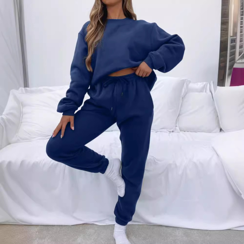 Женски комплект суитшърт и панталони – дълъг ръкав, стил Urban Wind, плат памук и полиестер