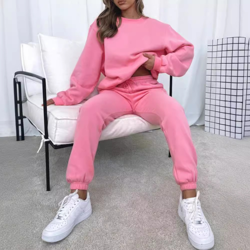 Женски комплект суитшърт и панталони – дълъг ръкав, стил Urban Wind, плат памук и полиестер