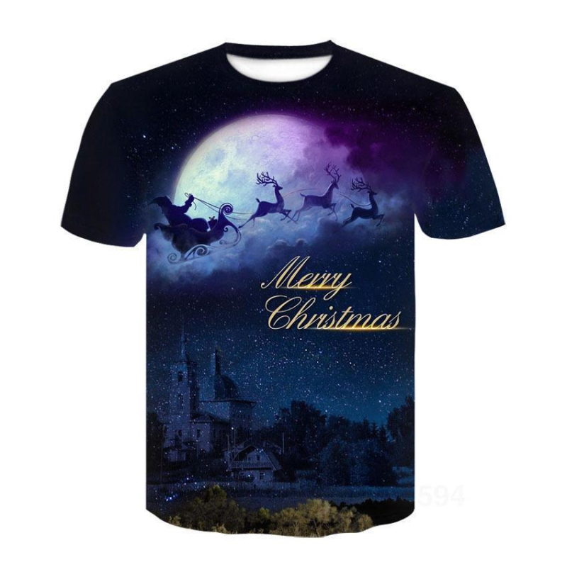 Άνετη T-shirt σε χαλαρή γραμμή, με στρογυρή λαιμόκοψη και κοντά μανίκια, με 3D εκτύπωση ουρανού με αστέρια σε αναπνεύσιμη πολυεστερική ίνα