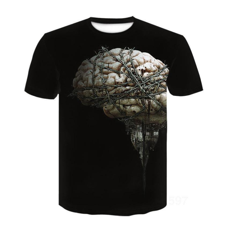 Άνετη T-shirt σε χαλαρή γραμμή, με στρογυρή λαιμόκοψη και κοντά μανίκια, με 3D εκτύπωση ουρανού με αστέρια σε αναπνεύσιμη πολυεστερική ίνα