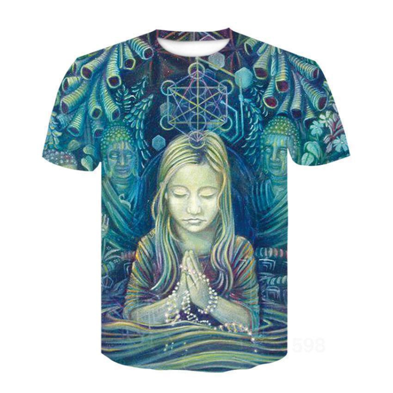 Atpūtai piemērots T-krekls ar brīvu piegriezumu, apaļu kaklu, īsiem piedurknēm, 3D zvaigžņu debesu druku uz elpojoša poliestera auduma