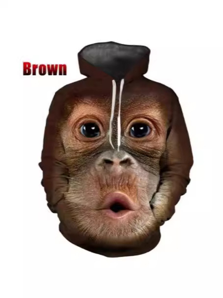 Ανδρικό φούτερ με κουκούλα, 3D ζωικό μοτίβο, ελαφρώς χαλαρή εφαρμογή, ψηφιακή εκτύπωση σε πολυεστέρα (διάθεση φθινόπωρο 2023)