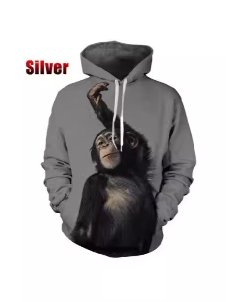 Ανδρικό φούτερ με κουκούλα, 3D ζωικό μοτίβο, ελαφρώς χαλαρή εφαρμογή, ψηφιακή εκτύπωση σε πολυεστέρα (διάθεση φθινόπωρο 2023)