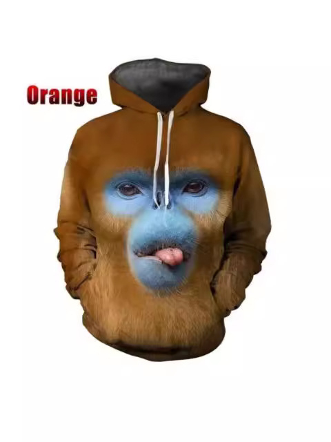 Ανδρικό φούτερ με κουκούλα, 3D ζωικό μοτίβο, ελαφρώς χαλαρή εφαρμογή, ψηφιακή εκτύπωση σε πολυεστέρα (διάθεση φθινόπωρο 2023)