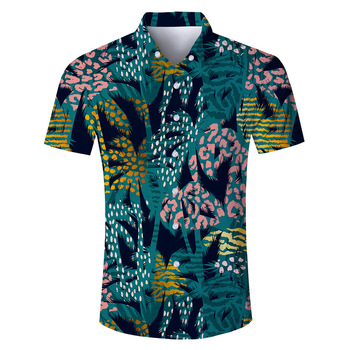Мъжка риза с 3D принт в Хавайски стил, къс ръкав, 100% полиестер, дишаща и влагоотвеждаща, ежедневна лятна риза