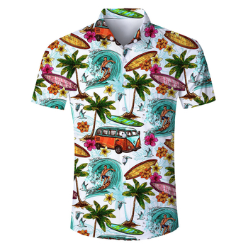 Ανδρικό πουκάμισο με 3D εκτύπωση σε στιλ Χαβάη, κοντό μανίκι, 100% πολυεστέρας, διαπνέον και απομάκρυνση υγρασίας, καθημερινό καλοκαιρινό πουκάμισο