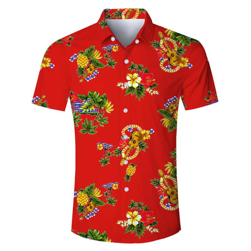 Мъжка риза с 3D принт в Хавайски стил, къс ръкав, 100% полиестер, дишаща и влагоотвеждаща, ежедневна лятна риза
