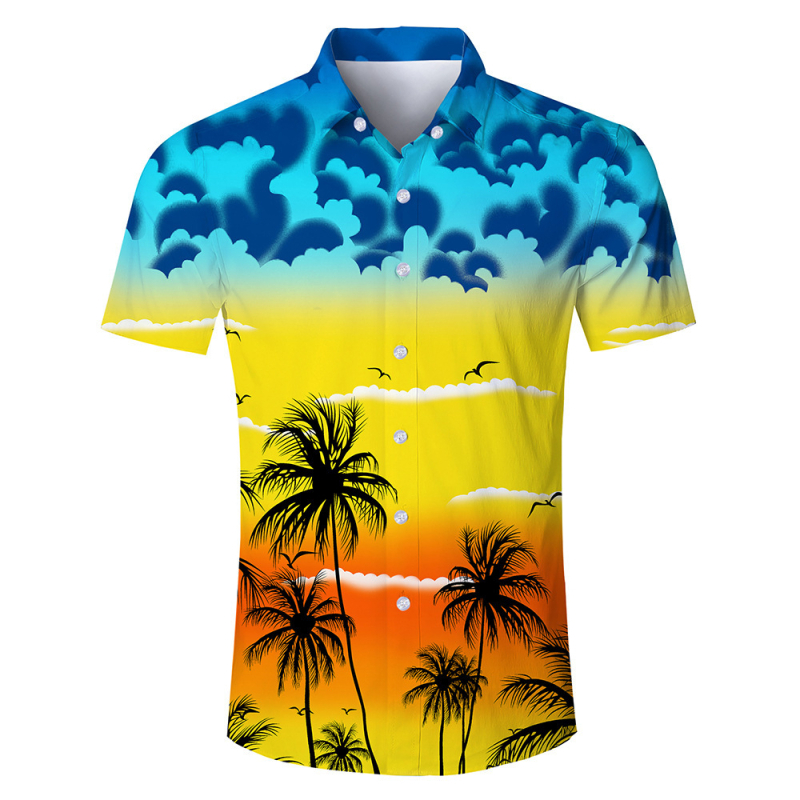 Мъжка риза с 3D принт в Хавайски стил, къс ръкав, 100% полиестер, дишаща и влагоотвеждаща, ежедневна лятна риза
