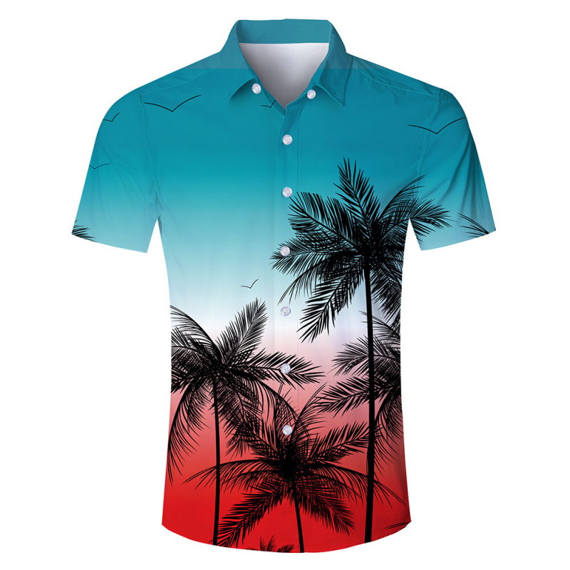 Мъжка риза с 3D принт в Хавайски стил, къс ръкав, 100% полиестер, дишаща и влагоотвеждаща, ежедневна лятна риза