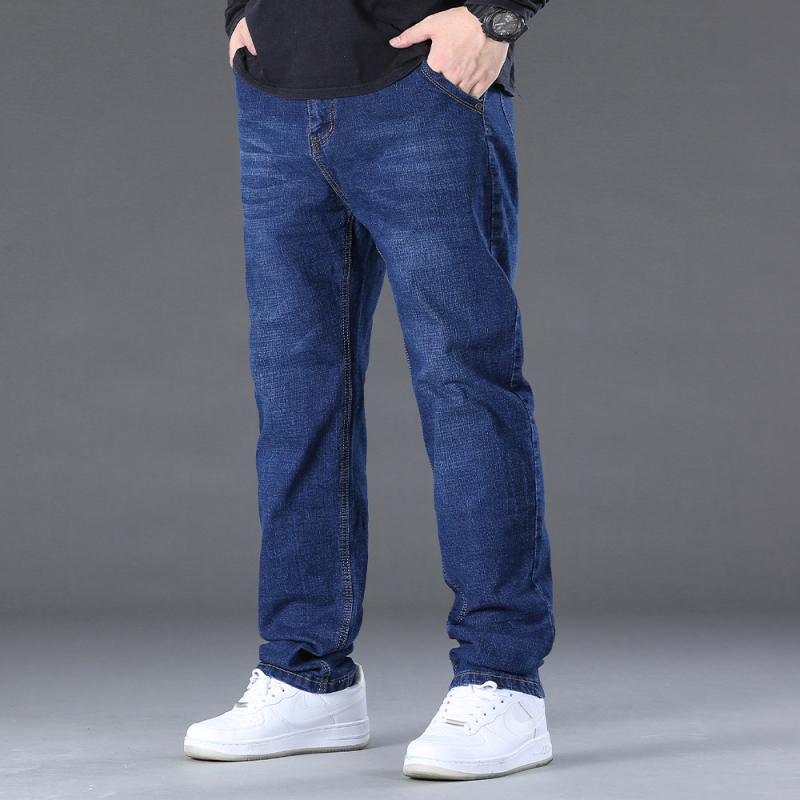 Ανδρικά τζιν ίσια γραμμή, μεσαία μέση, φερμουάρ, μικροελαστικότητα, λεπτό ύφασμα