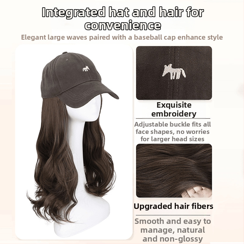 Перука с опашка и шапка с бродирана лисица, едноцял дизайн, ръчно тъкана, термоустойчива синтетика, с големи вълни, не подлежи на боядисване или къдрене, подходяща за всички форми на лице