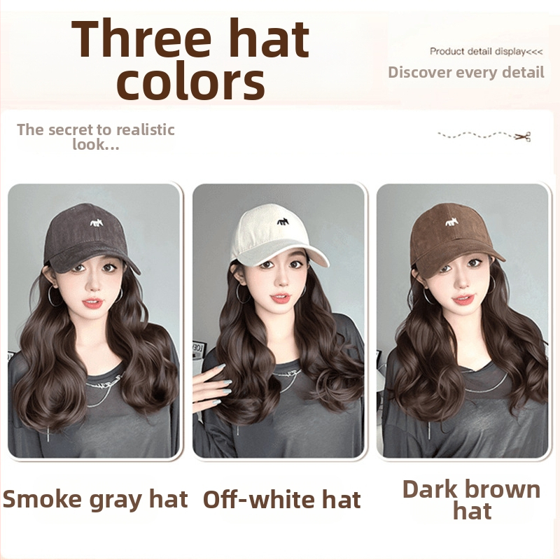 Перука с опашка и шапка с бродирана лисица, едноцял дизайн, ръчно тъкана, термоустойчива синтетика, с големи вълни, не подлежи на боядисване или къдрене, подходяща за всички форми на лице