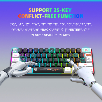 61-клавишна мембранна клавиатура, USB-C свързване, RGB подсветка, ABS конструкция