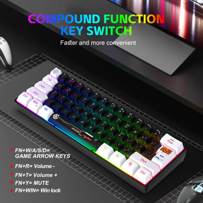 61-клавишна мембранна клавиатура, USB-C свързване, RGB подсветка, ABS конструкция