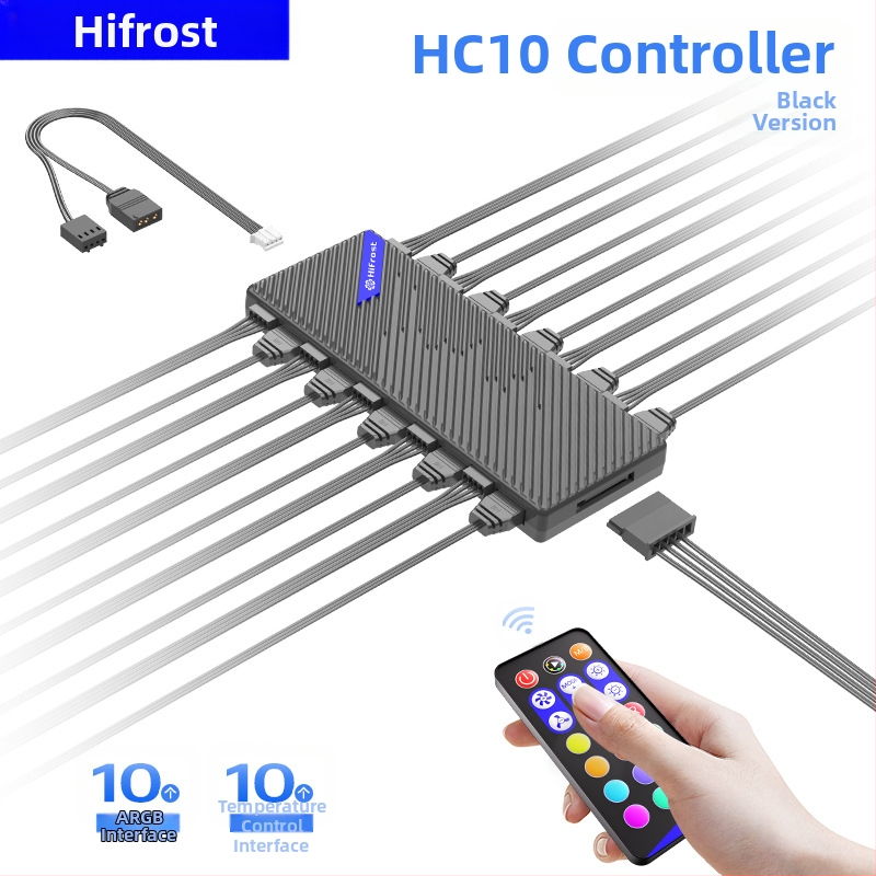 CoolMoon V11 ARGB хъб за дънната платка, 1 към 10 разклонител, 5V 3-пин, независимо захранване, мултиинтерфейсен дизайн