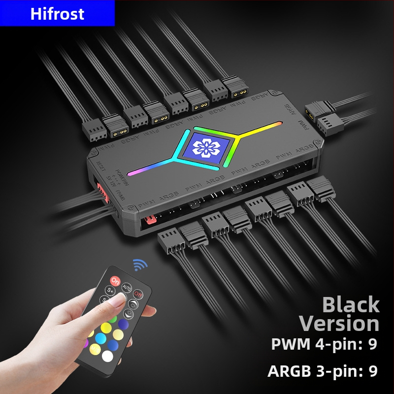 CoolMoon V11 ARGB хъб за дънната платка, 1 към 10 разклонител, 5V 3-пин, независимо захранване, мултиинтерфейсен дизайн