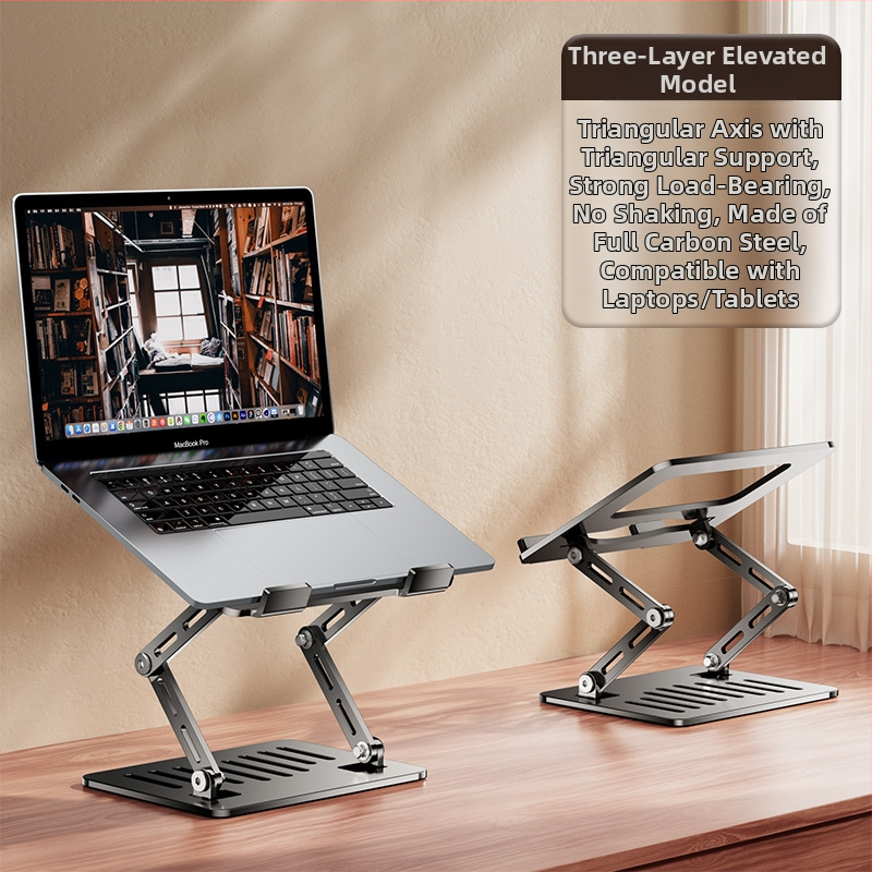 Стойка за лаптоп с въртене на 360°, повдигане на настолна повърхност и вертикално регулиране, въглеродна стомана, модел BJ30