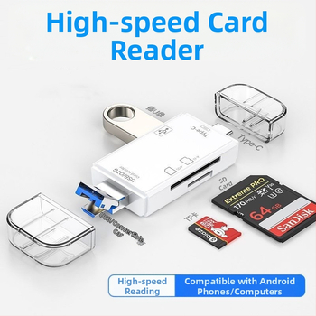 Αναγνώστης καρτών USB 6-σε-1 – υψηλής ταχύτητας USB, SD/TF υποστήριξη, συμβατό με USB-C/Android, για PC