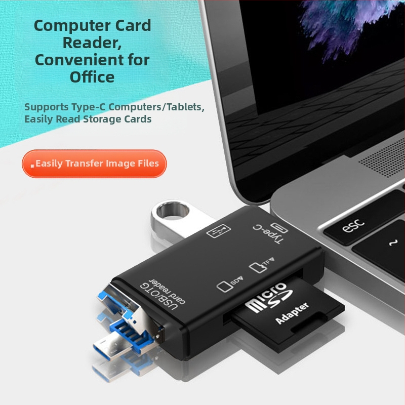 Шест в едно USB четец за карти – високоскоростен USB, поддръжка SD/TF, съвместим с USB-C/Android, за PC