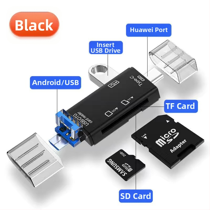 Αναγνώστης καρτών USB 6-σε-1 – υψηλής ταχύτητας USB, SD/TF υποστήριξη, συμβατό με USB-C/Android, για PC