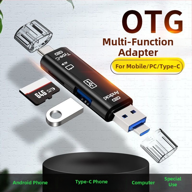 Αναγνώστης καρτών USB 6-σε-1 – υψηλής ταχύτητας USB, SD/TF υποστήριξη, συμβατό με USB-C/Android, για PC
