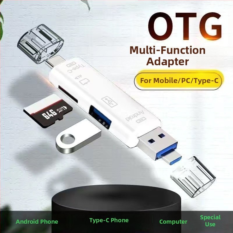Αναγνώστης καρτών USB 6-σε-1 – υψηλής ταχύτητας USB, SD/TF υποστήριξη, συμβατό με USB-C/Android, για PC
