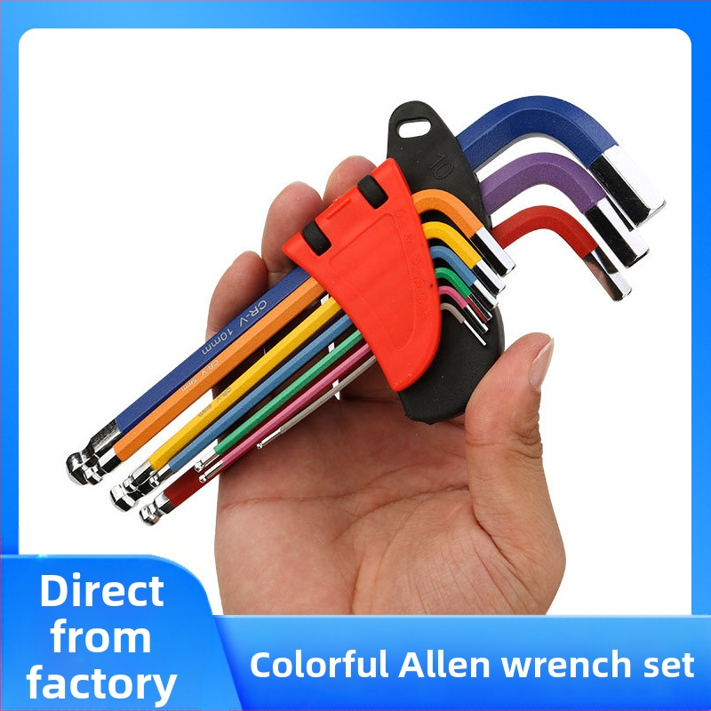 Комплект от 9 Allen ключове с топкова глава, сгъваеми, вътрешен шестогранник, от хром-ванадий стомана