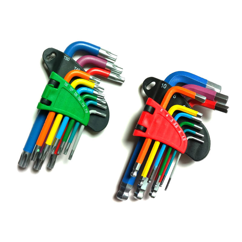 Комплект от 9 Allen ключове с топкова глава, сгъваеми, вътрешен шестогранник, от хром-ванадий стомана