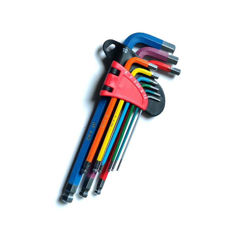 Комплект от 9 Allen ключове с топкова глава, сгъваеми, вътрешен шестогранник, от хром-ванадий стомана