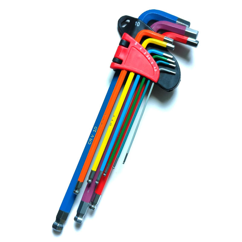 Комплект от 9 Allen ключове с топкова глава, сгъваеми, вътрешен шестогранник, от хром-ванадий стомана