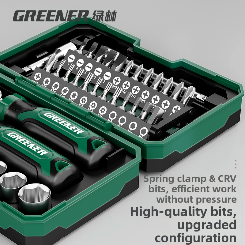 GREENER/Greenforest Мотоциклетен инструментален комплект — сет гнезда, отвертка, малък трещотков ключ, въглеродна стомана