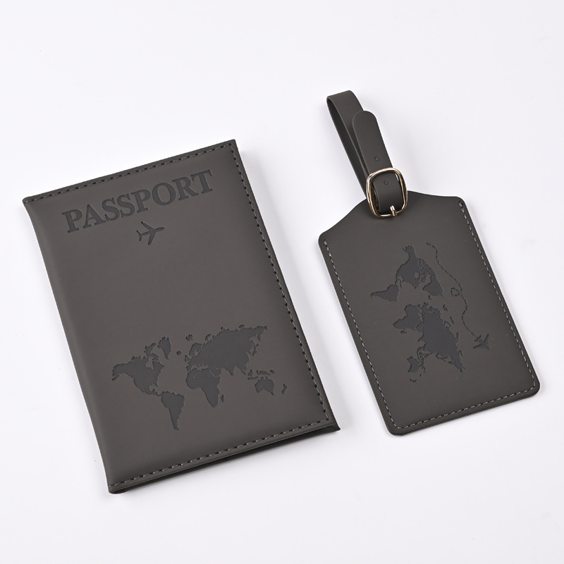 Комплект калъф за паспорт с етикет за багаж и държач за билет - PU, модел с букви, унисекс, градски стил, пролет 2024