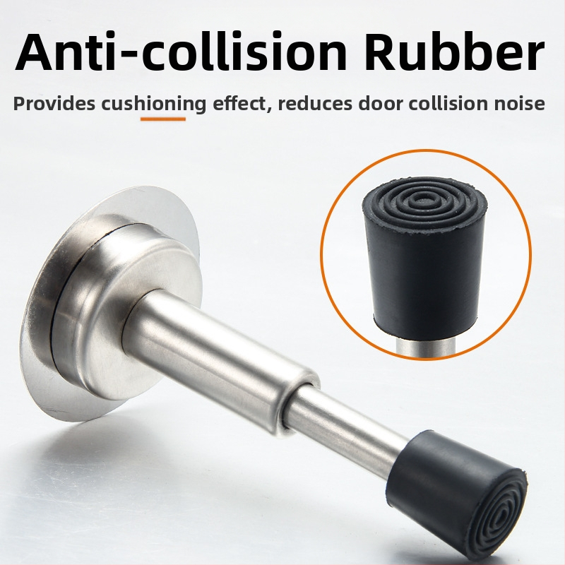 Стенно монтиран неръждаем спирач за врата с антиколизия и удебелен гумен връх, модел 008, полирана повърхност