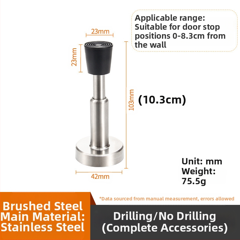 Ανοξείδωτος τοίχου stopper για πόρτα με αντικρούση, παχύτερη κορυφή από καουτσούκ, μοντέλο 008, γυαλιστερή επιφάνεια