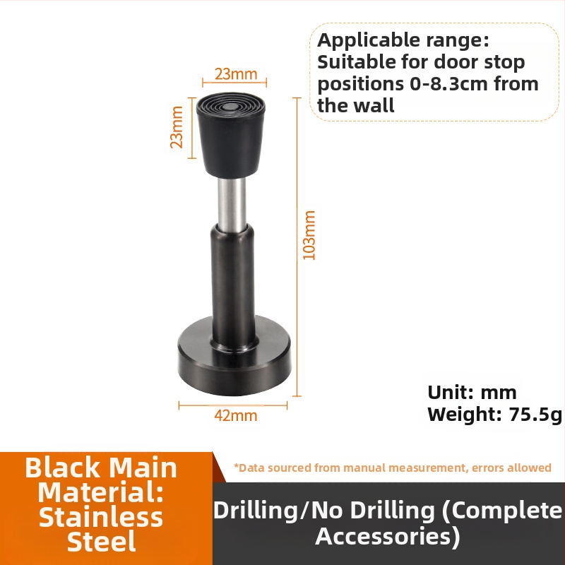 Ανοξείδωτος τοίχου stopper για πόρτα με αντικρούση, παχύτερη κορυφή από καουτσούκ, μοντέλο 008, γυαλιστερή επιφάνεια