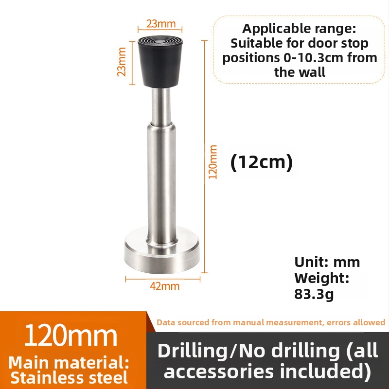 Ανοξείδωτος τοίχου stopper για πόρτα με αντικρούση, παχύτερη κορυφή από καουτσούκ, μοντέλο 008, γυαλιστερή επιφάνεια