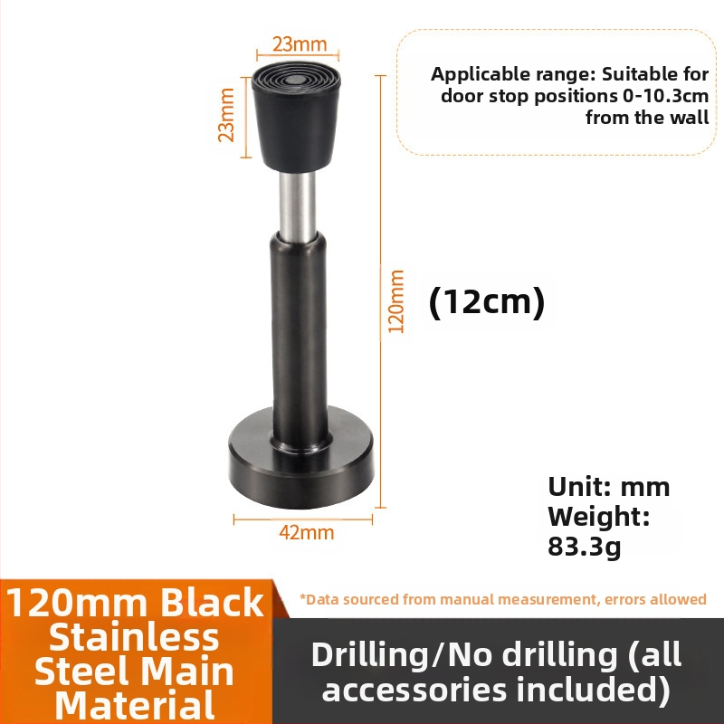 Ανοξείδωτος τοίχου stopper για πόρτα με αντικρούση, παχύτερη κορυφή από καουτσούκ, μοντέλο 008, γυαλιστερή επιφάνεια