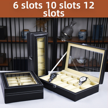 Кутия за часовник HH-S001, PU кожа, 12 отделения, прозрачен дисплей, опаковка за подаръци и бижута