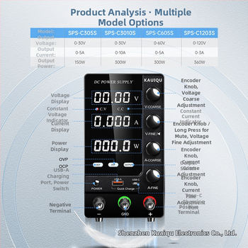 KUAIQU Ρυθμιζόμενο Τροφοδοτικό DC, 30–60V, Προστασία OCP και OVP, Μεταγωγικό Τροφοδοτικό