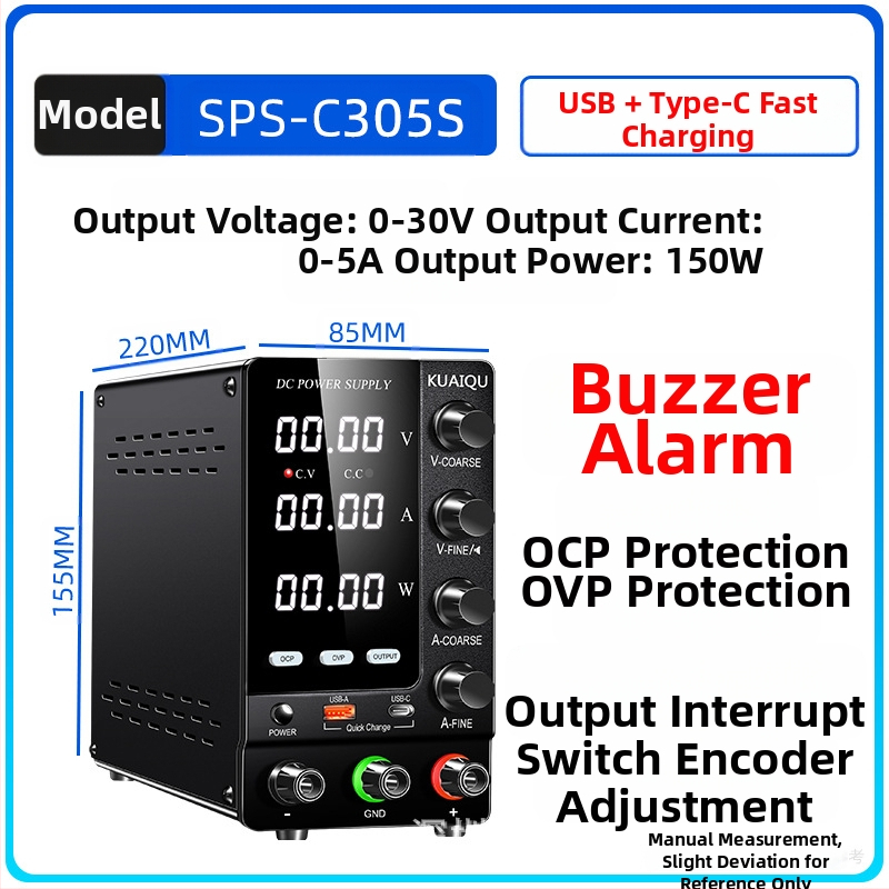 KUAIQU Ρυθμιζόμενο Τροφοδοτικό DC, 30–60V, Προστασία OCP και OVP, Μεταγωγικό Τροφοδοτικό