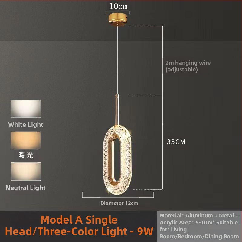 LED viseći luster za spavaću sobu, aluminijsko tijelo, akrilno sjenilo, podesiva visina, luster s jednom glavom, moderan minimalistički stil