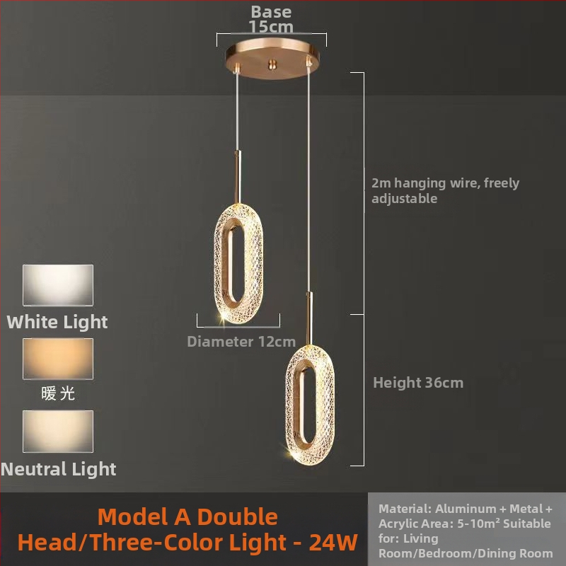 LED viseći luster za spavaću sobu, aluminijsko tijelo, akrilno sjenilo, podesiva visina, luster s jednom glavom, moderan minimalistički stil
