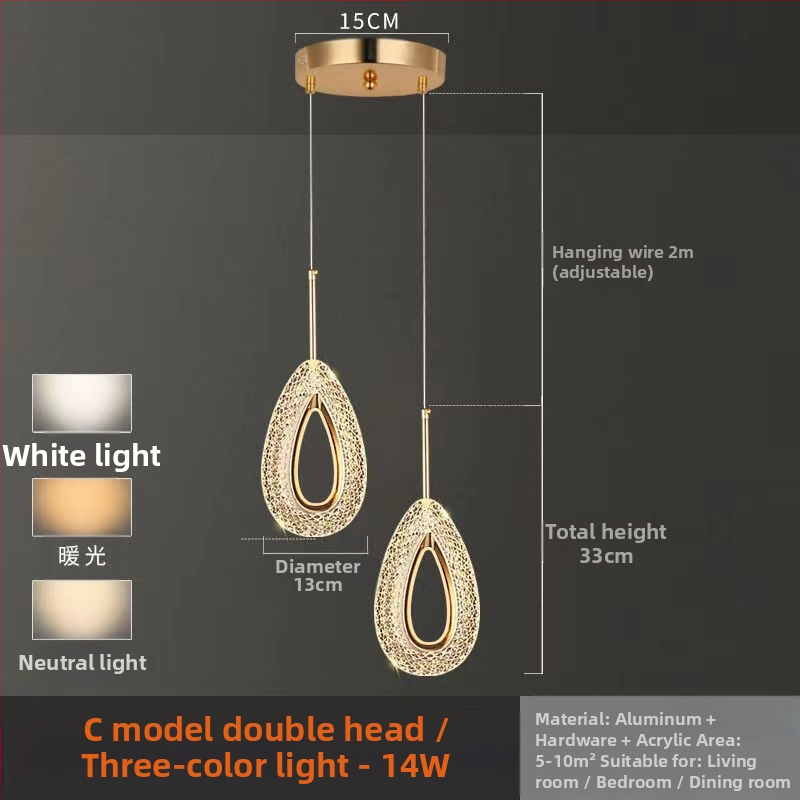 LED viseći luster za spavaću sobu, aluminijsko tijelo, akrilno sjenilo, podesiva visina, luster s jednom glavom, moderan minimalistički stil