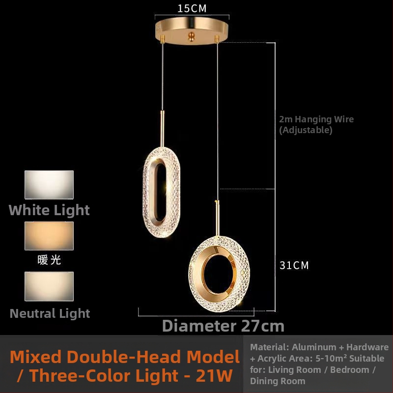 LED viseći luster za spavaću sobu, aluminijsko tijelo, akrilno sjenilo, podesiva visina, luster s jednom glavom, moderan minimalistički stil