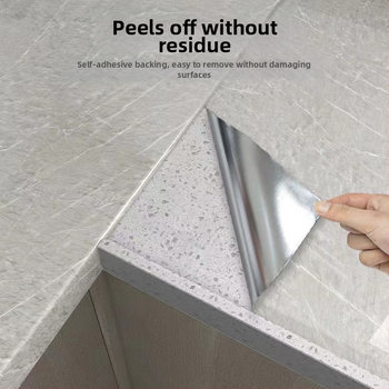 Κουζίνας τοίχος αυτοκόλλητο με μαρμάρινο φινίρισμα αλουμινοφόλλο, PET, ανθεκτικό στο νερό, ανθεκτικό σε λιπαρές ουσίες, αντιμυκητιακό, 1 τεμάχιο, μοντέρνος και μινιμαλιστικός επίπεδο σχεδιασμός