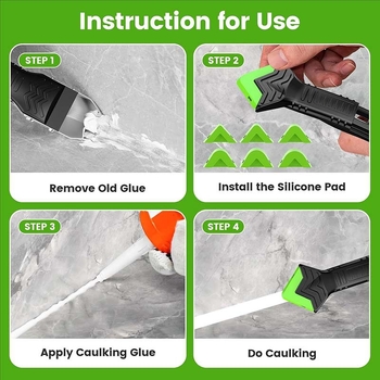 Комплект за уплътняване на фуги: премахвач на уплътнител, скребка за силикон за стъкло и комплект за шпакловане (материал: неръждаема стомана + пластмаса; област на приложение: домашно декориране и красота)